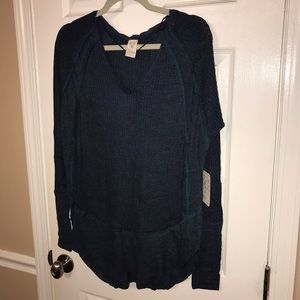 Free People Catalina V Neck Waffle Knit Sweatshirt